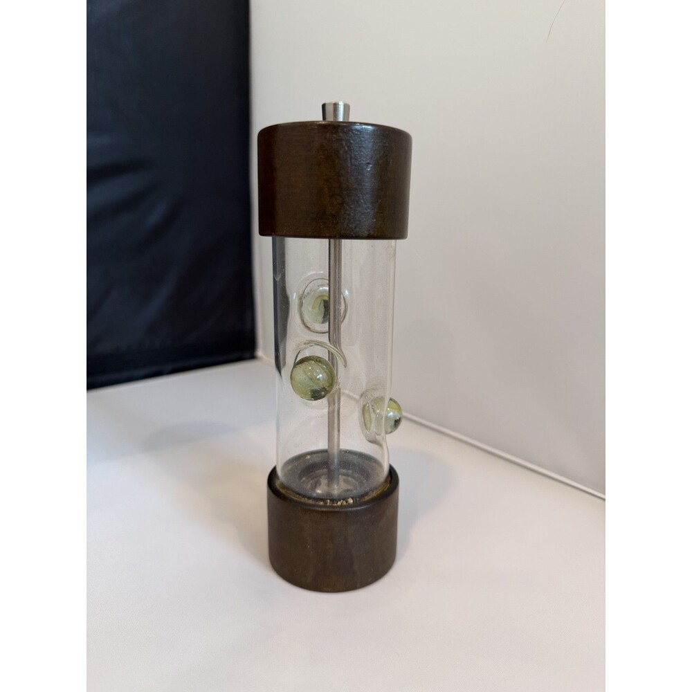 Vintage SR Rafz Swiss Pepper Mill Glass Wood MCM Modernist Grinder 7"